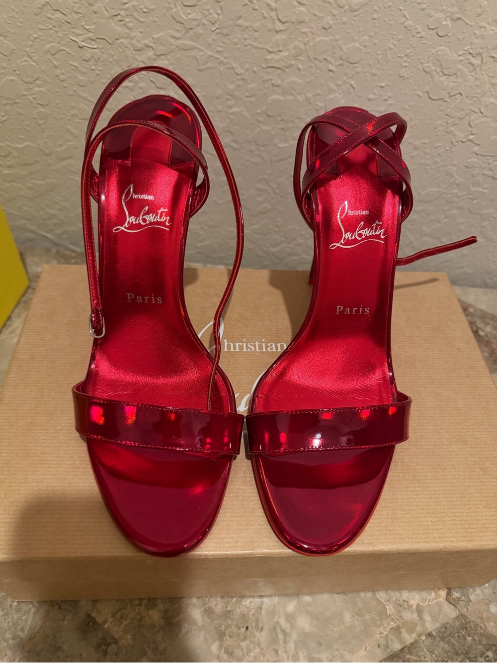Christian Louboutin Metallic Red Strappy High-Heel Sandals